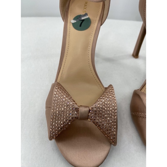 Max Studio Rarima2 Crystal Studded Bow Open Toe Blush Ankle Strap Heel - Picture 2 of 9